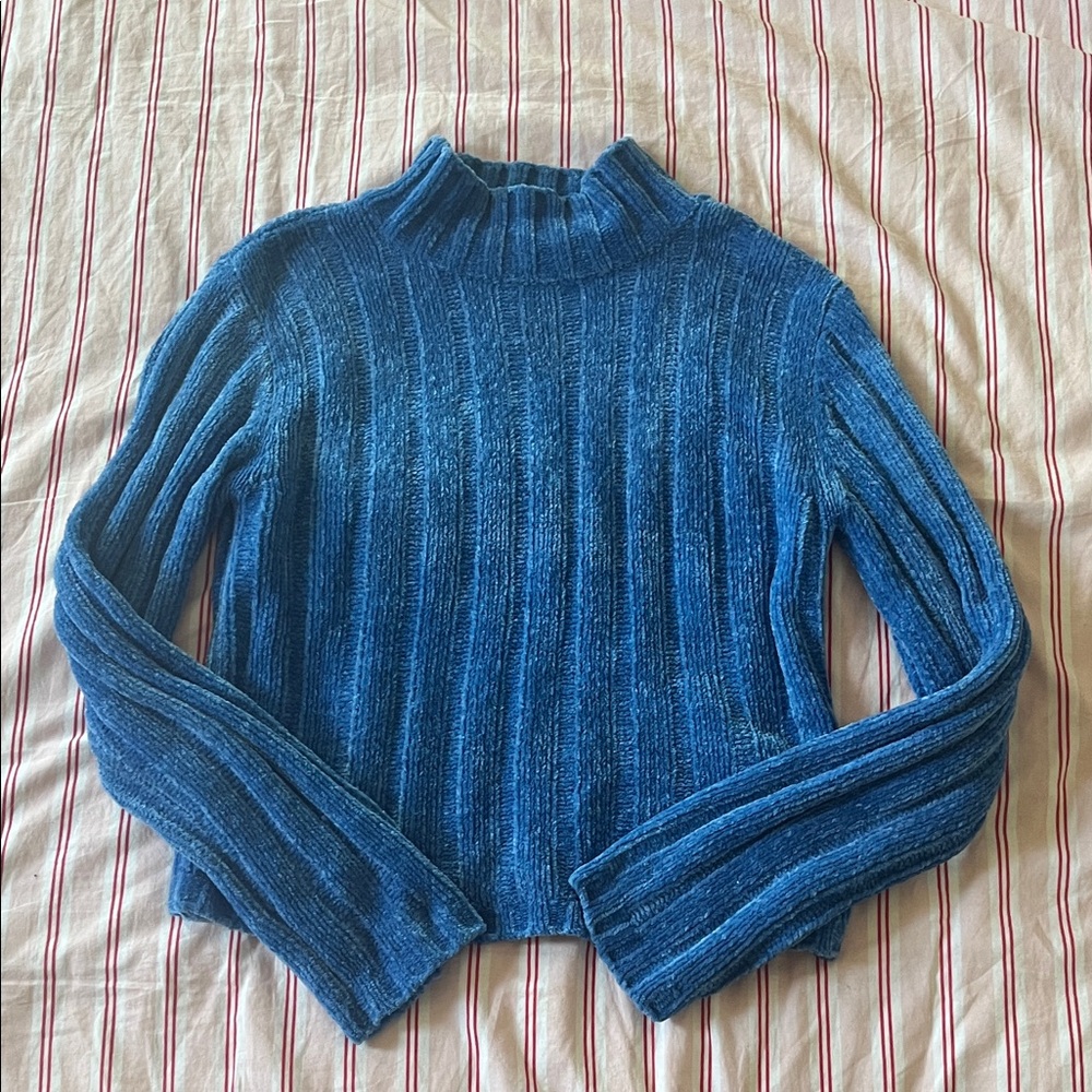 Y2K No Boundaries Blue Ribbed Women's Chenille Sweater